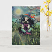 Halloween Witch with Black Cats Fantasy Art Karte (Gelbe Blume)