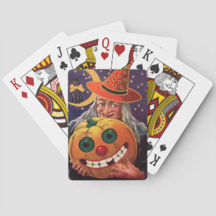 Halloween Witch with Funny Pumpkin Spielkarten