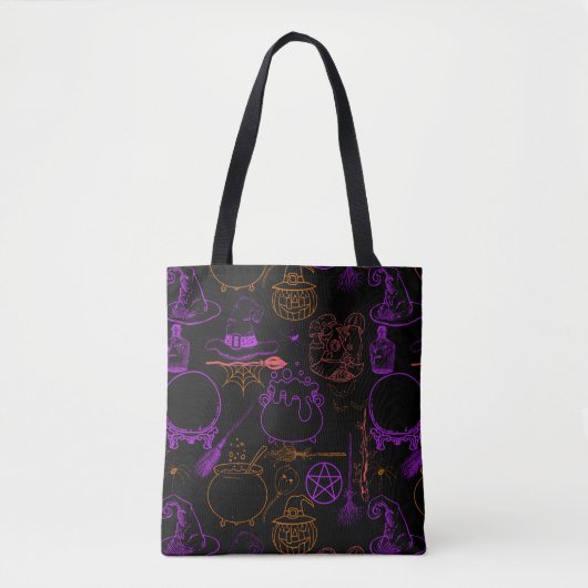 Halloween Witchcraft Muster Neon 01 Black BG Tasche (Vorderseite)