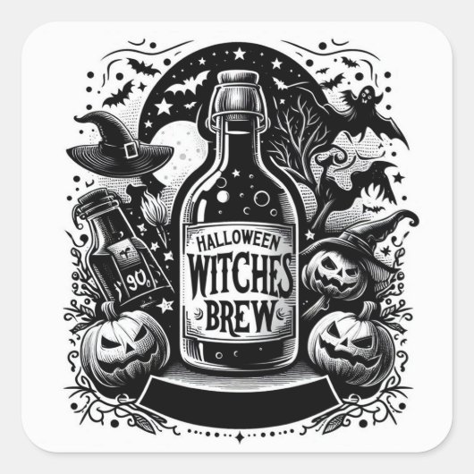 Halloween Witches Brew Quadratischer Aufkleber (Vorderseite)