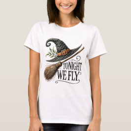 Halloween Witches Hat Broomstick  T-Shirt