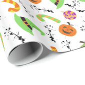 Halloween Witch's Hat Candies & Pumpkins Geschenkpapier (Rolleneckpunkt)