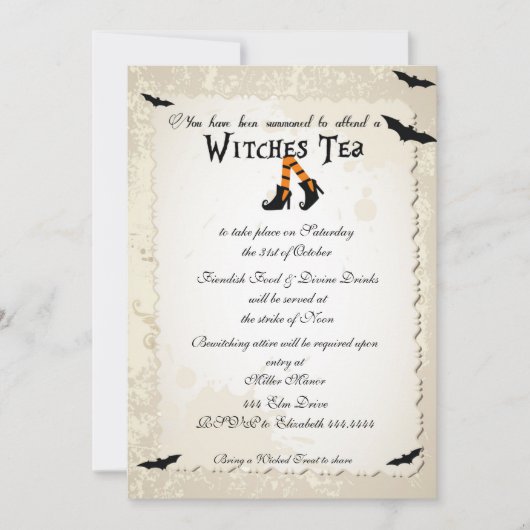 Halloween Witchs' Tea-Party Einladung (Vorderseite)