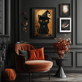Halloween Witchy Black Cat Art - herunterladbar Poster