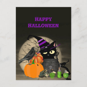 Halloween Witchy Black Cat For Kids Postcard Postkarte