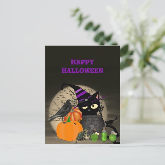 Halloween Witchy Black Cat For Kids Postcard Postkarte (Stehend Vorderseite)