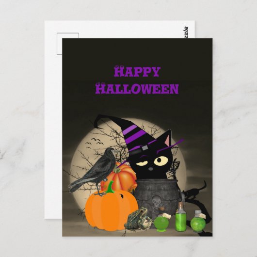 Halloween Witchy Black Cat For Kids Postcard Postkarte (Vorne/Hinten)