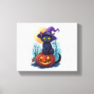 Halloween Witchy Cat auf einem Kürbis Leinwanddruck