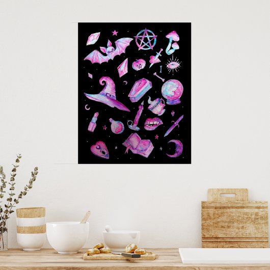 Halloween : Witchy Goth Pattern Poster (Küche)