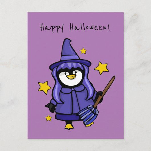 Halloween Witchy Penguin Feiertagspostkarte (Vorderseite)