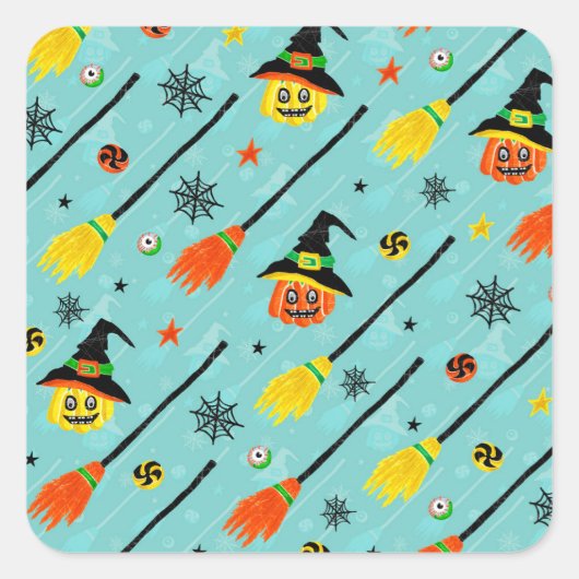 Halloween Witchy Seamless Theme Quadratischer Aufkleber (Vorderseite)