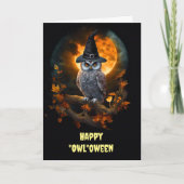 Halloween with Owl and Moon Cute and Funny Karte (Vorderseite)