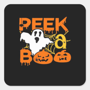 Halloween With Pumpkins Peekaboo Quadratischer Aufkleber