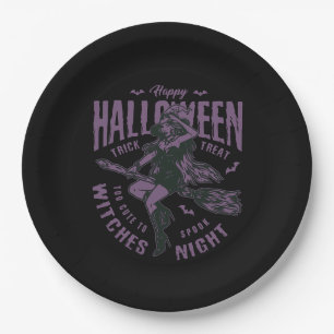 Halloween Witz auf Broom Paper Plate - Hexe Pappteller