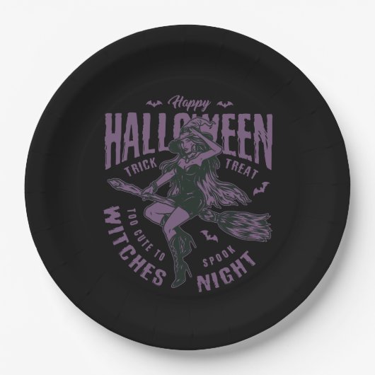 Halloween Witz auf Broom Paper Plate - Hexe Pappteller (Vorderseite)