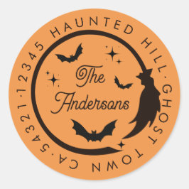 Halloween Witz Broom Bats Spooky Rücksendeadresse Runder Aufkleber