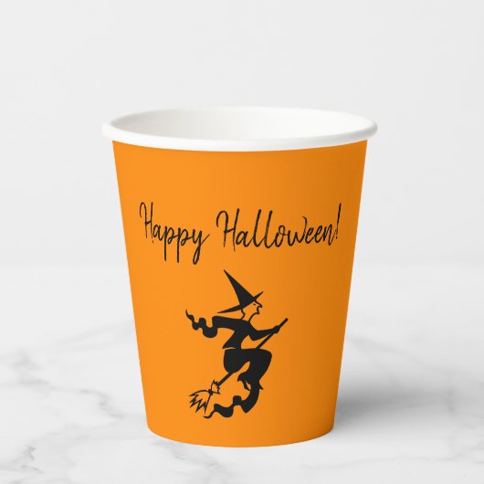 Halloween Witz Broom Orange Black Paper Cup Pappbecher (Vorderseite)