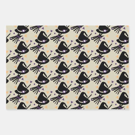 Halloween Witz Broom Wrapping Paper Sheets Geschenkpapier Set (Vorderseite)