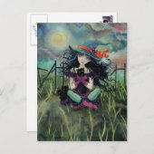 Halloween Witz und Black Cats Fantasy Art Postkarte (Vorne/Hinten)
