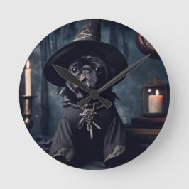 Halloween Wizard Black Mops Round Clock Runde Wanduhr