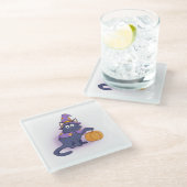 Halloween Wizard Cat mit Pumpkin Glasuntersetzer (Schrägansicht)