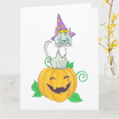 Halloween Wizard Cat on Pumpkin Karte (Gelbe Blume)