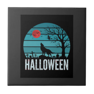 Halloween-Wolf-Friedhofs-Mond-Vektor Fliese