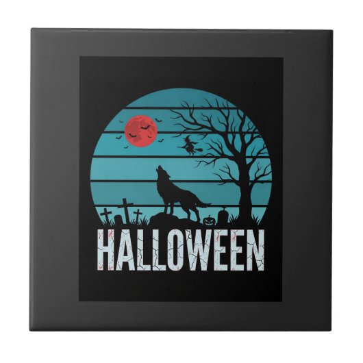 Halloween-Wolf-Friedhofs-Mond-Vektor Fliese (Vorderseite)