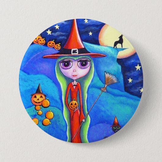 Halloween Wolf Hexe Black Cat Cauldron Pumpkins Button (Vorderseite)