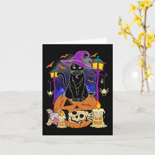 Halloween Women Men Kids Halloween Black Cat Pump Karte (Gelbe Blume)