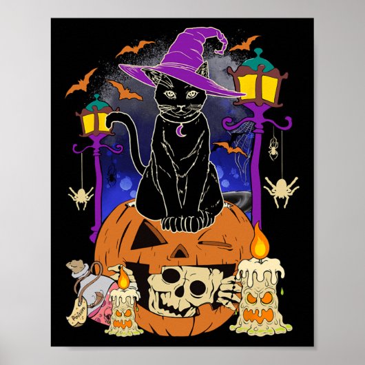 Halloween Women Men Kids Halloween Black Cat Pumpe Poster (Vorne)