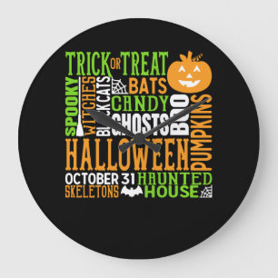 Halloween Word Jumble Niedlich Spirit Pumpkin Große Wanduhr