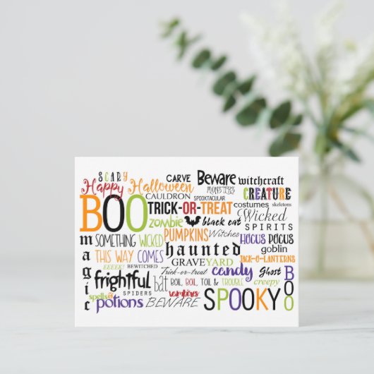 Halloween Words Fun Typografy Postcard Card Postkarte (Stehend Vorderseite)