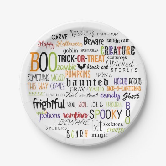Halloween Words Typografy Fun Party Teller (Vorderseite)