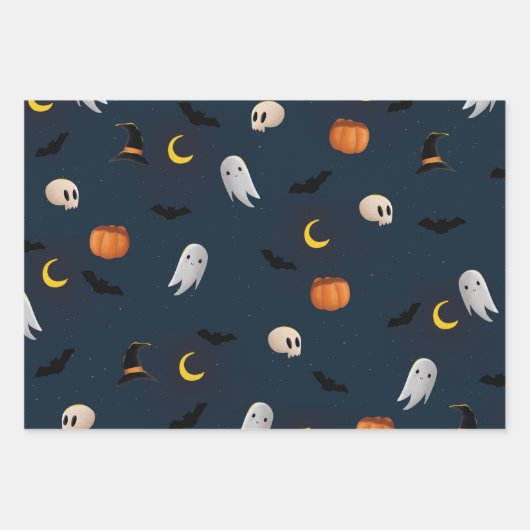 Halloween Wrapping Paper Flat Sheet Pumpkins Ghost Geschenkpapier Set (Vorderseite)