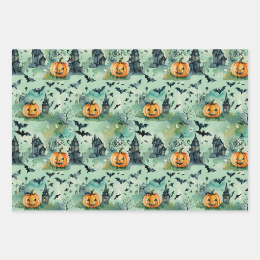 Halloween Wrapping Paper Flat Sheet Set 3 Geschenkpapier Set (Vorderseite)