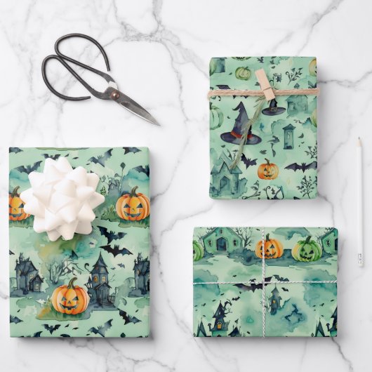 Halloween Wrapping Paper Flat Sheet Set 3 Geschenkpapier Set (Vorderseite)