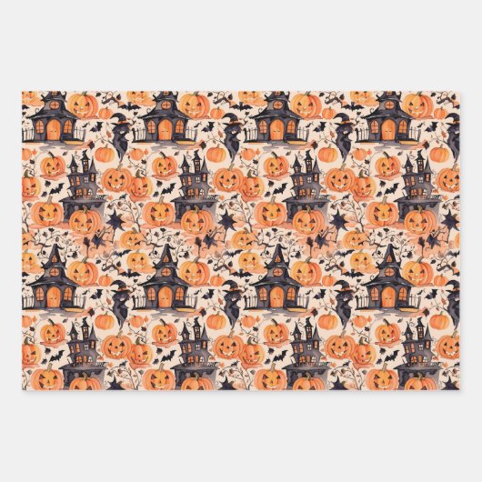 Halloween Wrapping Paper Flat Sheet Set 3 Geschenkpapier Set (Vorderseite)