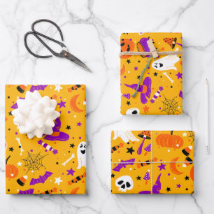 Halloween Wrapping Paper Flat Sheet Set 3 Geschenkpapier Set
