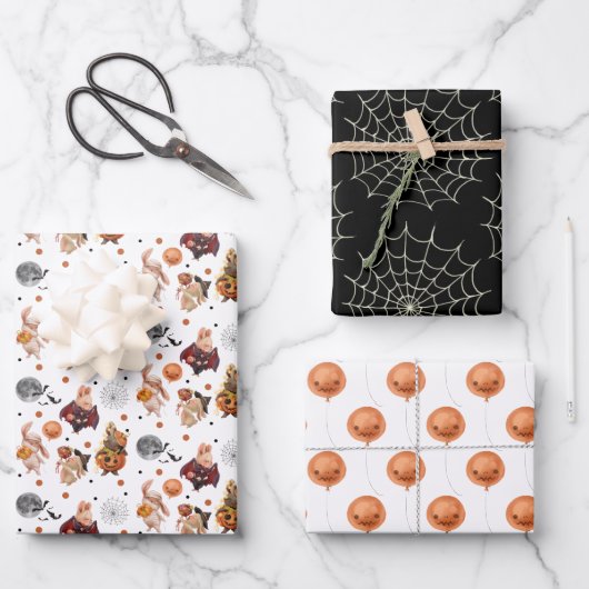 Halloween Wrapping Paper Flat Sheet Set 3 Geschenkpapier Set (Vorderseite)