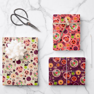 Halloween Wrapping Paper Flat Sheet Set 3 Geschenkpapier Set