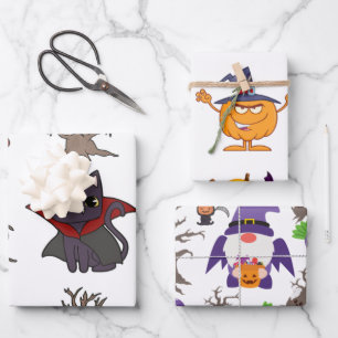 Halloween Wrapping Paper Flat Sheet Set 3 Geschenkpapier Set