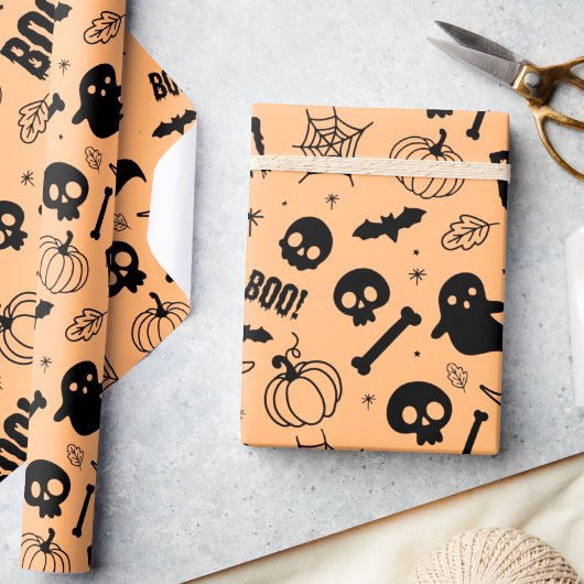 Halloween Wrapping Paper Kid Niedlich Orange Hallo Geschenkpapier