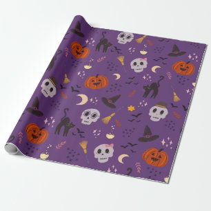 Halloween Wrapping Paper - Pumpkins, Schädel, Katz Geschenkpapier