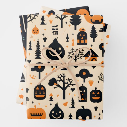 Halloween Wrapping Paper Sheets Set 3 Geschenkpapier Set (Beispiel)