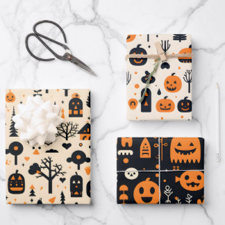 Halloween Wrapping Paper Sheets Set 3 Geschenkpapier Set