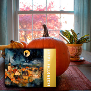 Halloween-Wünsche Hexen-Wasserfarbe Retro-Stadt Folien Feiertagspostkarte