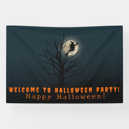 Halloween-Wünsche Hexenmond Baum Banner (Horizontal)