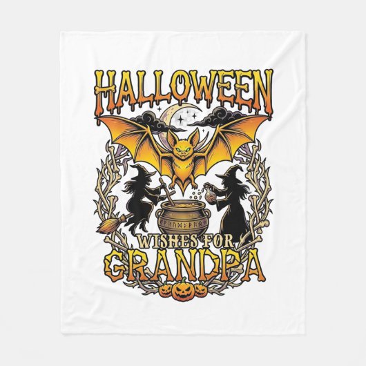 Halloween-Wünsche Opa Fledermaus Hexen-Kessel_1 Fleecedecke (Vorderseite)