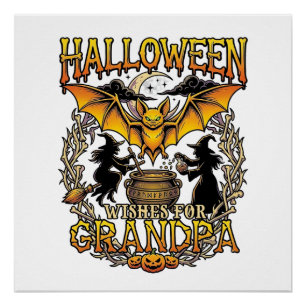 Halloween-Wünsche Opa Fledermaus Hexen-Kessel_1 Poster